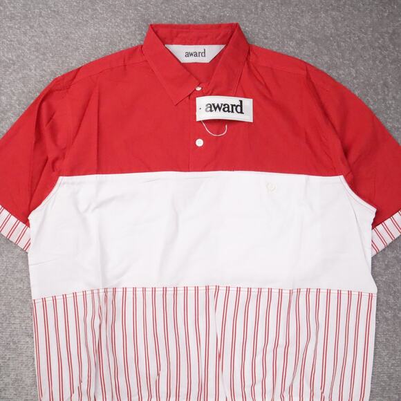 VTG 80s 90s Award Deadstock Large Red White Striped Short Sleeve Collared Shirt - Picture 8 of 11